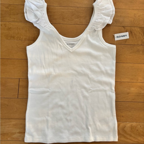 White V-Neck Ruffle Strap Tank - Picture 2 of 5